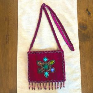 Gorgeous Magenta Velvet Beaded & Stone Purse